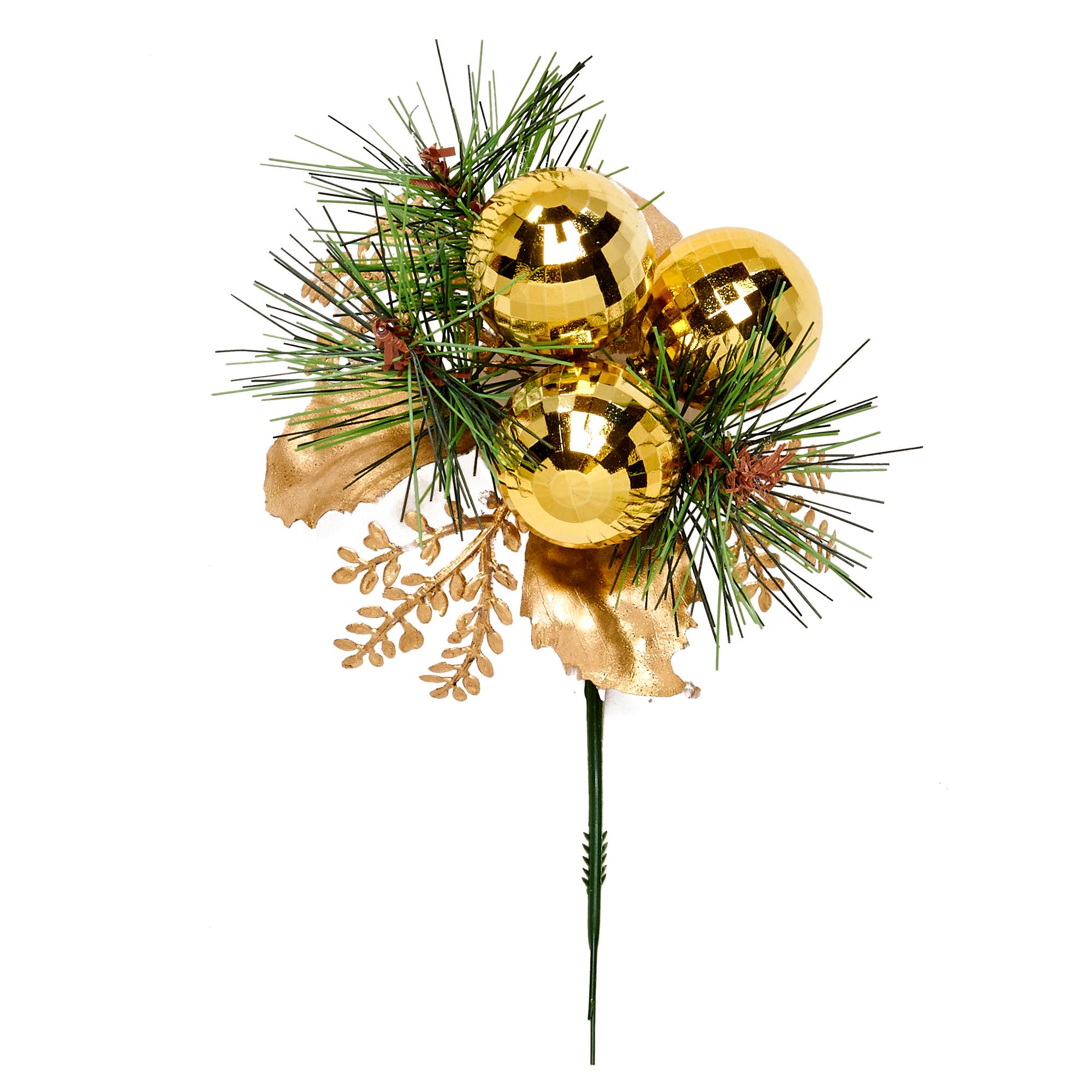 8" Christmas Pine 3 Faceted Balls Pine Picks